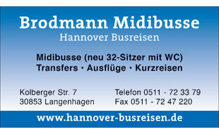 Bild zu Brodmann Midibusse Hannover Busreisen GmbH Personentransport in Langenhagen Bild zu Brodmann Midibusse Hannover Busreisen GmbH Personentransport in Langenhagen