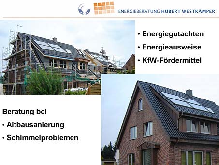 Der Heizenergieverbrauch in Altbauten kann durch Dämmung der Außenhülle, Sanierung der Heizungsanlage und Einbau einer Solaranlage meist um 70% bis 90% vermindert werden.