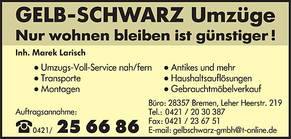 Gelb-Schwarz Umzüge in Bremen - Logo