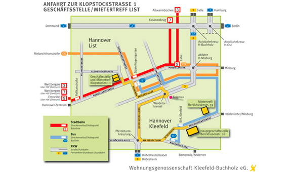 Anfahrtsplan zum Mietertreff List