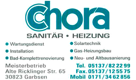 Chora Sanitär und Heizung ist ein Meisterbetrieb aus Garbsen für Solartechnik, 
Heizungsbau, Badkomplettrenovierung, Neu- und Altbausanierung