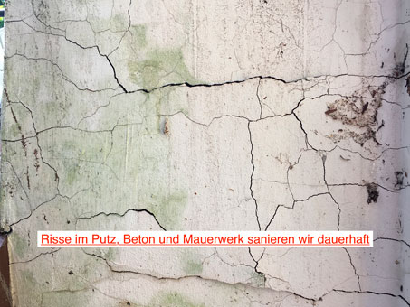 Risse im Putz, Beton und Mauerwerk durch Nässe Risse im Putz, Beton und Mauerwerk durch Nässe