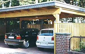 Doppel-Carport mit Sichtschutzzaun und Schiefedach