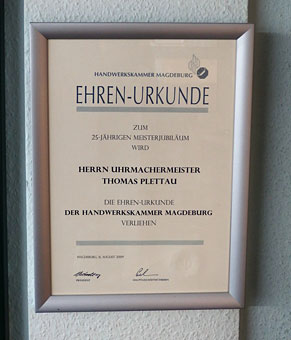 Auszeichnung von der Handwerkskammer Magdeburg.