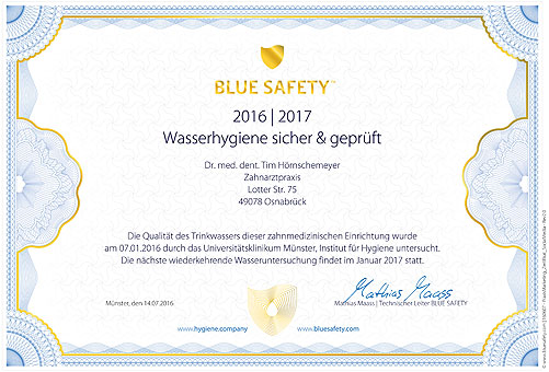Perfekte Wasserhygiene für perfekte Praxishygiene - unser Zertifikat für den Wasserhygienenachweis