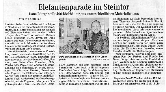 Zeitungsartikel: Elefantenparade im Steintor