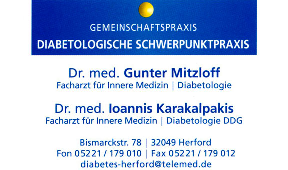 Dr. med. Gunter Mitzloff - Facharzt für Innere Medizin, Diabetologe und 
Dr. med. Ioannis Karakalpakis - Facharzt für Innere Medizin, Diabetologe DDG