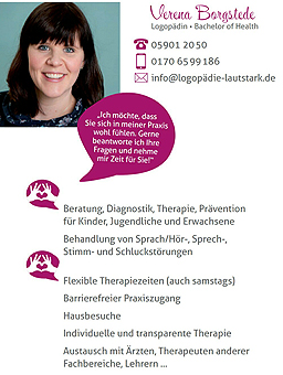 Praxisleitung Verena Borgstede, Logopädin und Bachelor of Health Praxisleitung Verena Borgstede, Logopädin und Bachelor of Health