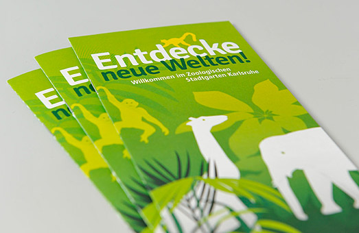 Für den Zoo Karlsruhe entwickelten wir den Flyer "Entdecke neue Welten"