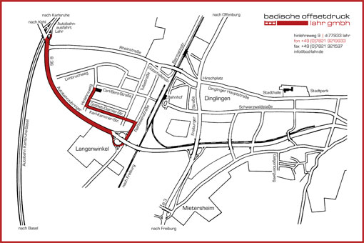 Anfahrtsskizze - Sie finden uns im Hinlehreweg 9 in 77933 Lahr Schwarzwald