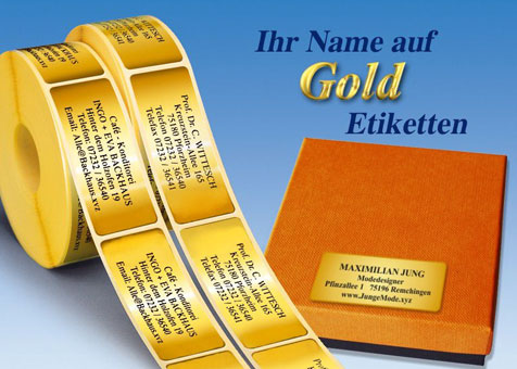 Ihr Name auf Goldetiketten