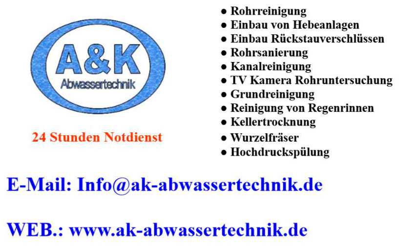 Sie suchen im Rhein-Neckar Raum und im Raum Hessen einen kompetenten und erfahrenen Rohrreiniger, dann sind Sie bei A & K Abwassertechnik genau richtig!