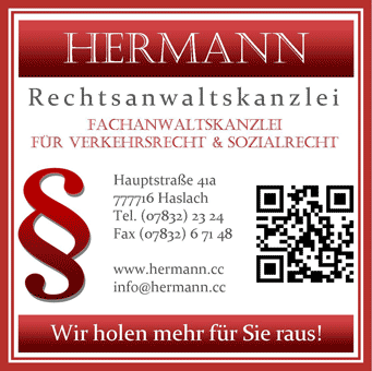 Anzeige der Rechtsanwaltskanzlei Hermann aus Haslach i.K.