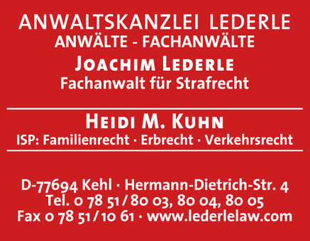 Anzeige der Anwaltskanzlei Joachim Lederle