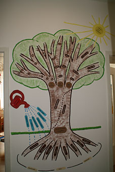 Der Sprachbaum symbolisiert die Einflussfaktoren auf die Sprachentwicklung bei Kindern.