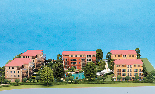 Modell der Wohnanlage "Bella Casa - Mediterranes Wohnen am See" in Emmendingen