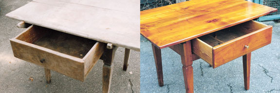 Restaurierung Tisch vorher - Tisch nachher