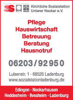 Mit 40 Jahren Erfahrung als ambulanter Pflege- und Betreuungsdienst bietet unsere Sozialstation in Edingen-Neckarhausen, Heddesheim, Ilvesheim und Ladenburg neben Pflege und hauswirtschaftlichen Diensten, auch zahlreiche andere Leistungen an