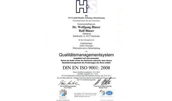 Zertifikat Qualitätsmanagementsystem nach DIN EN ISO 9001:2008