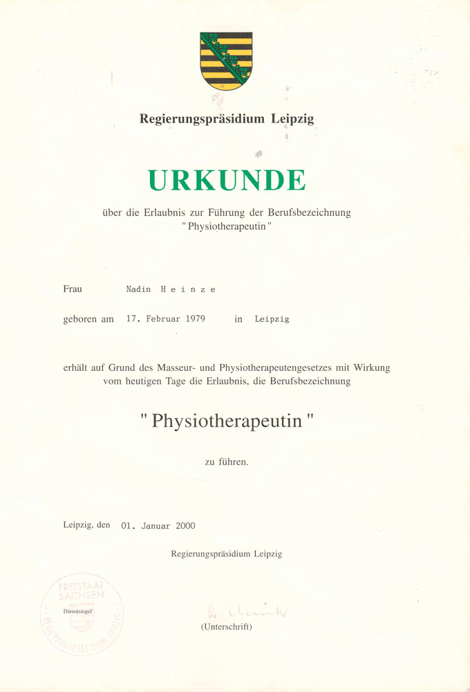 Urkunde - Erlaubnis die Berufsbezeichnung zu nutzen Urkunde - Erlaubnis die Berufsbezeichnung zu nutzen