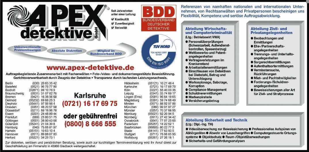 Bild 1 Detektei Apex Detektive GmbH Karlsruhe in Karlsruhe