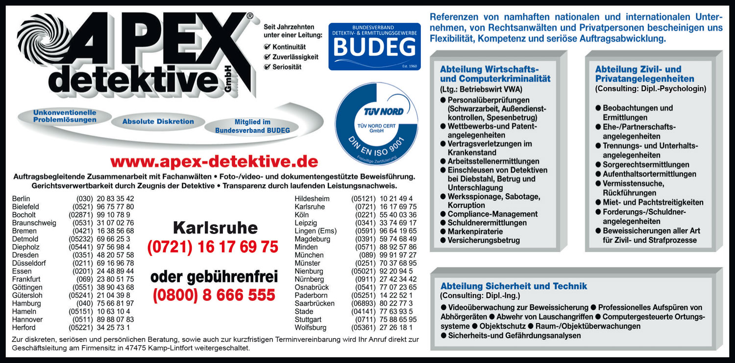 Bild 1 Detektei Apex Detektive GmbH Karlsruhe in Karlsruhe